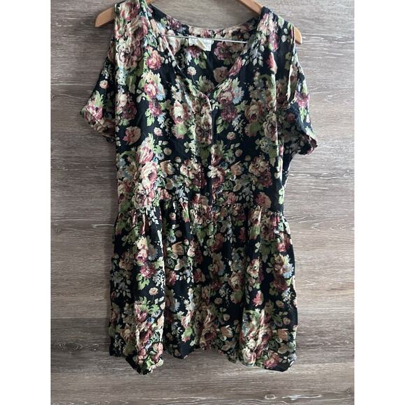 Ralph Lauren Women Tunic Top Mini Dress Size Large Pocket Floral V Neck Cottage - Picture 1 of 8